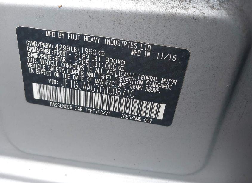 Photo 9 of 2016 Subaru Impreza 2.0I (VIN JF1GJAA67GH006710)