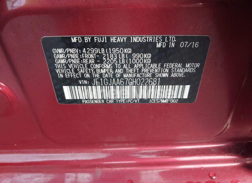 Photo 9 of 2016 Subaru Impreza 2.0I (VIN JF1GJAA67GH022681)