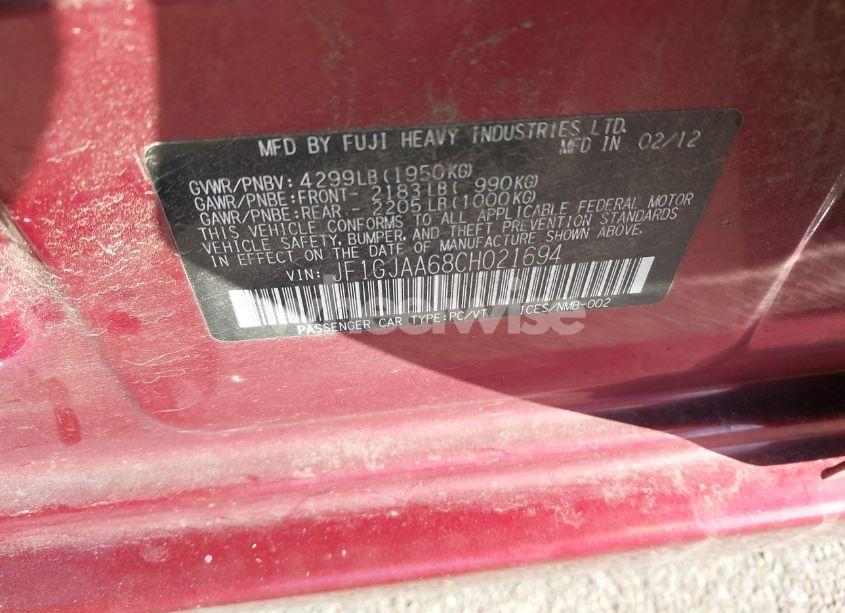 Photo 9 of 2012 Subaru Impreza 2.0I (VIN JF1GJAA68CH021694)