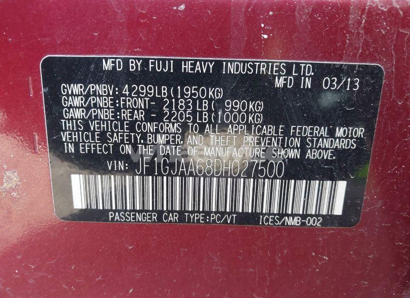 Photo 9 of 2013 Subaru Impreza 2.0I (VIN JF1GJAA68DH027500)