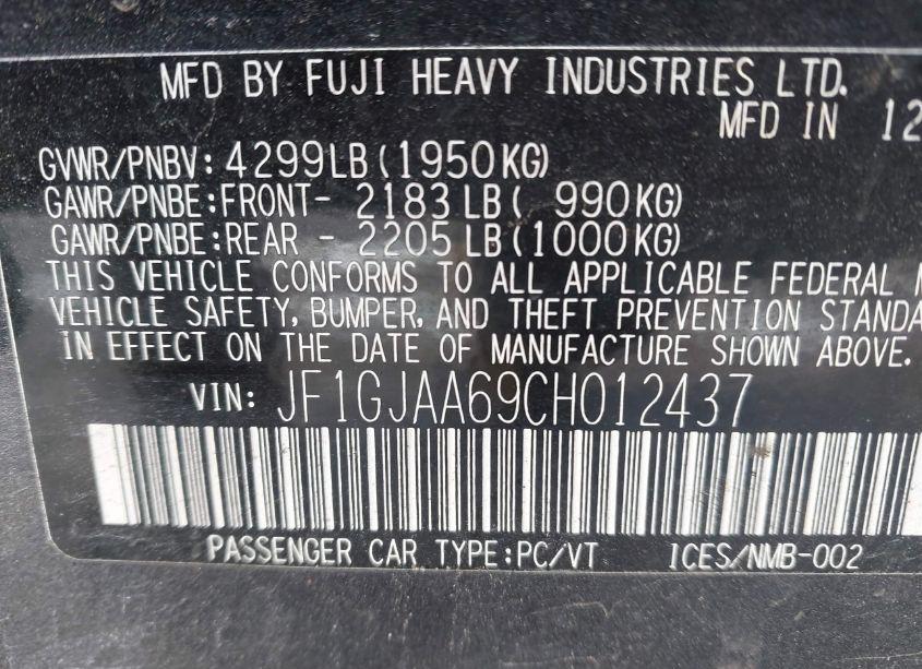 Photo 9 of 2012 Subaru Impreza 2.0I (VIN JF1GJAA69CH012437)