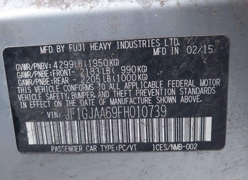 Photo 9 of 2015 Subaru Impreza 2.0I (VIN JF1GJAA69FH010739)