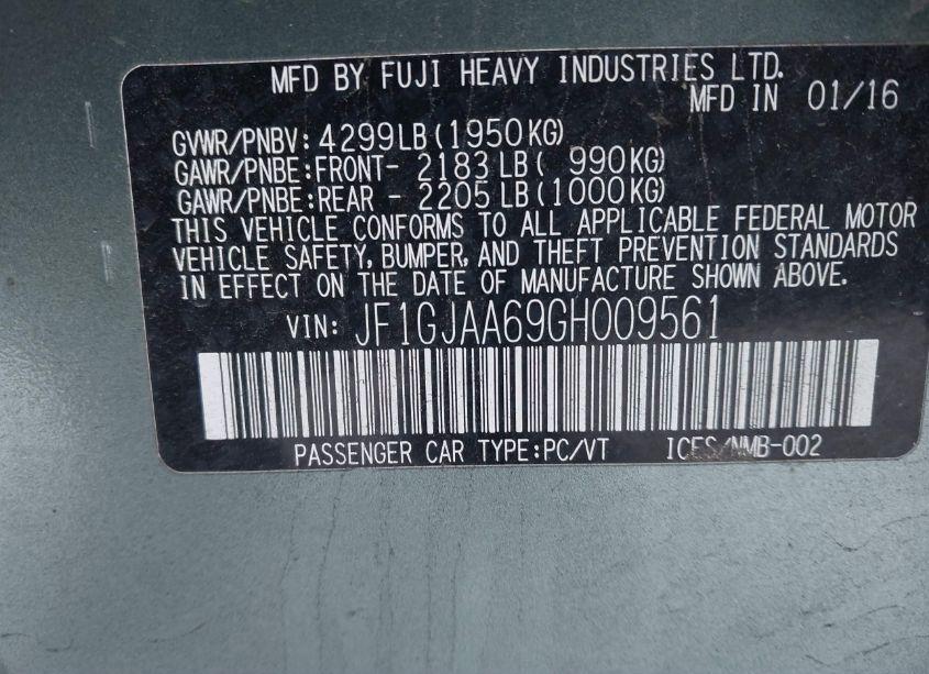 Photo 9 of 2016 Subaru Impreza 2.0I (VIN JF1GJAA69GH009561)