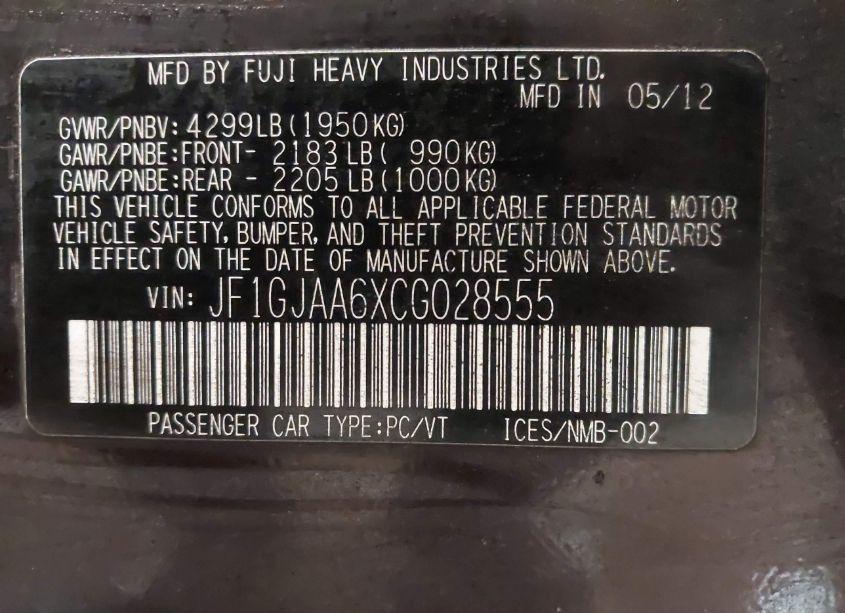 Photo 9 of 2012 Subaru Impreza 2.0I (VIN JF1GJAA6XCG028555)