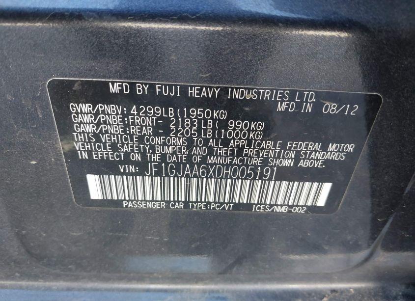 Photo 9 of 2013 Subaru Impreza 2.0I (VIN JF1GJAA6XDH005191)