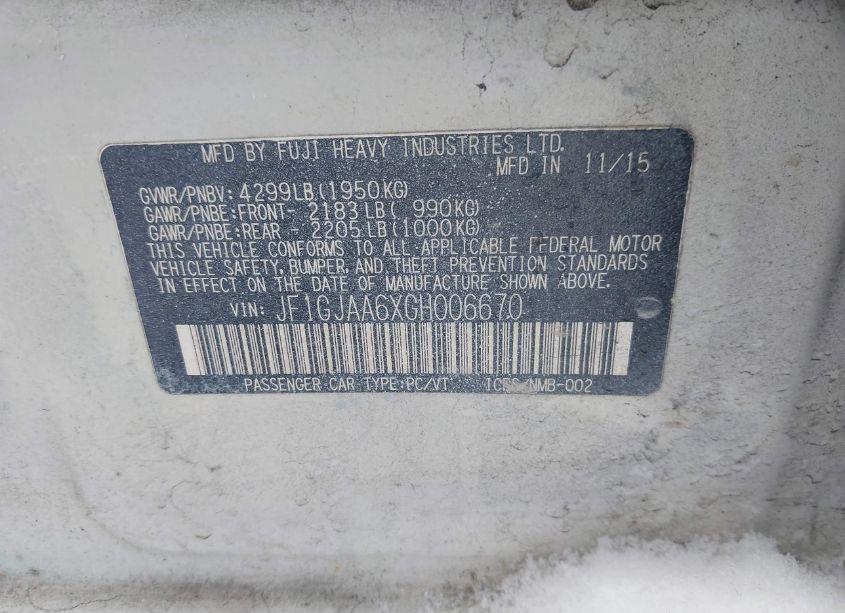 Photo 9 of 2016 Subaru Impreza 2.0I (VIN JF1GJAA6XGH006670)