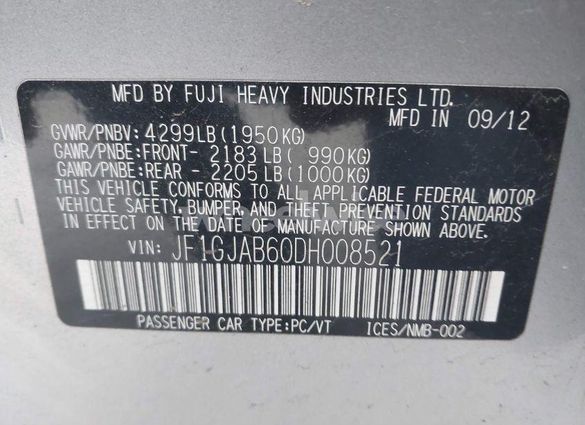 Photo 9 of 2013 Subaru Impreza 2.0I PREMIUM (VIN JF1GJAB60DH008521)