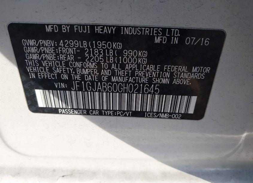 Photo 9 of 2016 Subaru Impreza 2.0I PREMIUM (VIN JF1GJAB60GH021645)