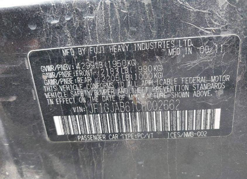 Photo 9 of 2012 Subaru Impreza 2.0I PREMIUM (VIN JF1GJAB61CH002662)