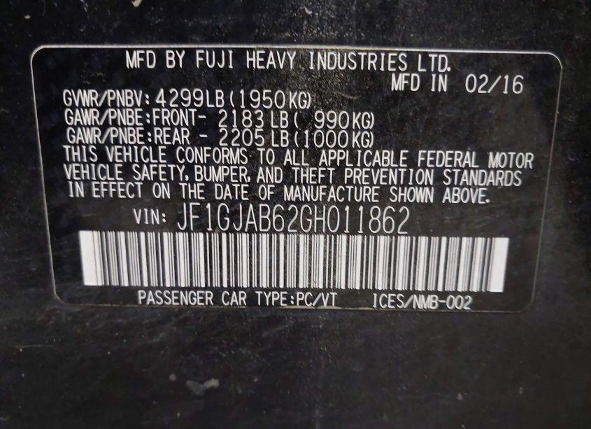 Photo 9 of 2016 Subaru Impreza 2.0I PREMIUM (VIN JF1GJAB62GH011862)