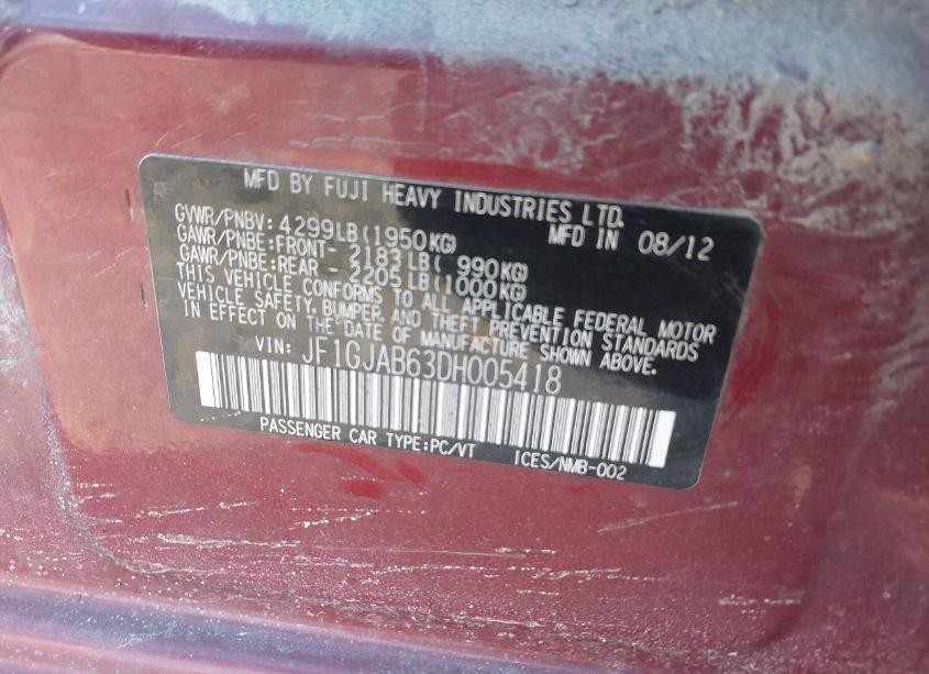 Photo 9 of 2013 Subaru Impreza 2.0I PREMIUM (VIN JF1GJAB63DH005418)