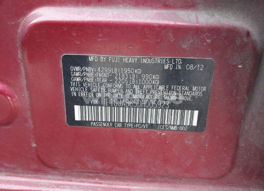 Photo 9 of 2013 Subaru Impreza 2.0I PREMIUM (VIN JF1GJAB65DH005923)