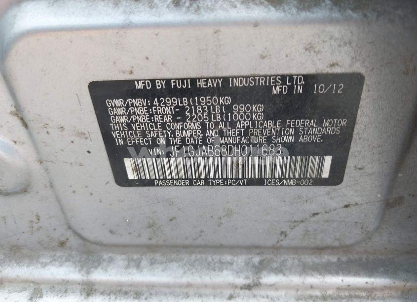 Photo 9 of 2013 Subaru Impreza 2.0I PREMIUM (VIN JF1GJAB68DH011683)