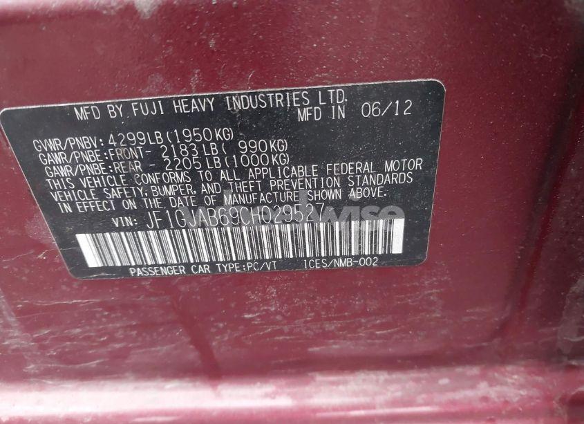 Photo 9 of 2012 Subaru Impreza 2.0I PREMIUM (VIN JF1GJAB69CH029527)