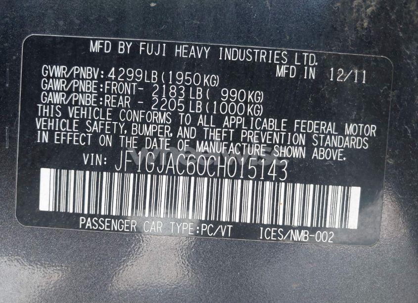 Photo 9 of 2012 Subaru Impreza 2.0I PREMIUM (VIN JF1GJAC60CH015143)