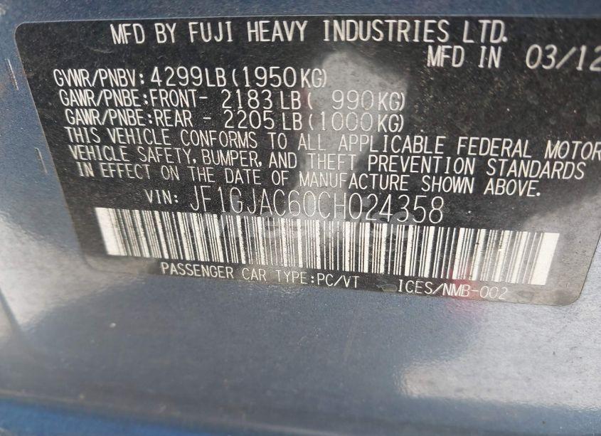 Photo 9 of 2012 Subaru Impreza 2.0I PREMIUM (VIN JF1GJAC60CH024358)