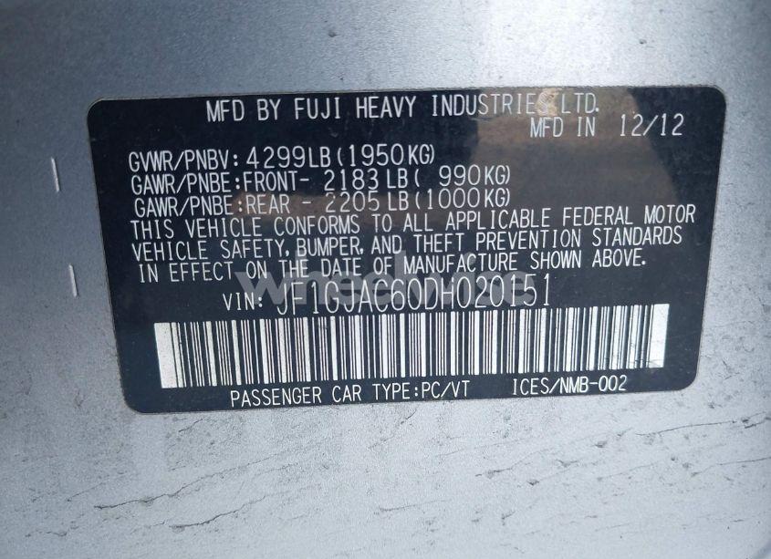 Photo 9 of 2013 Subaru Impreza 2.0I PREMIUM (VIN JF1GJAC60DH020151)