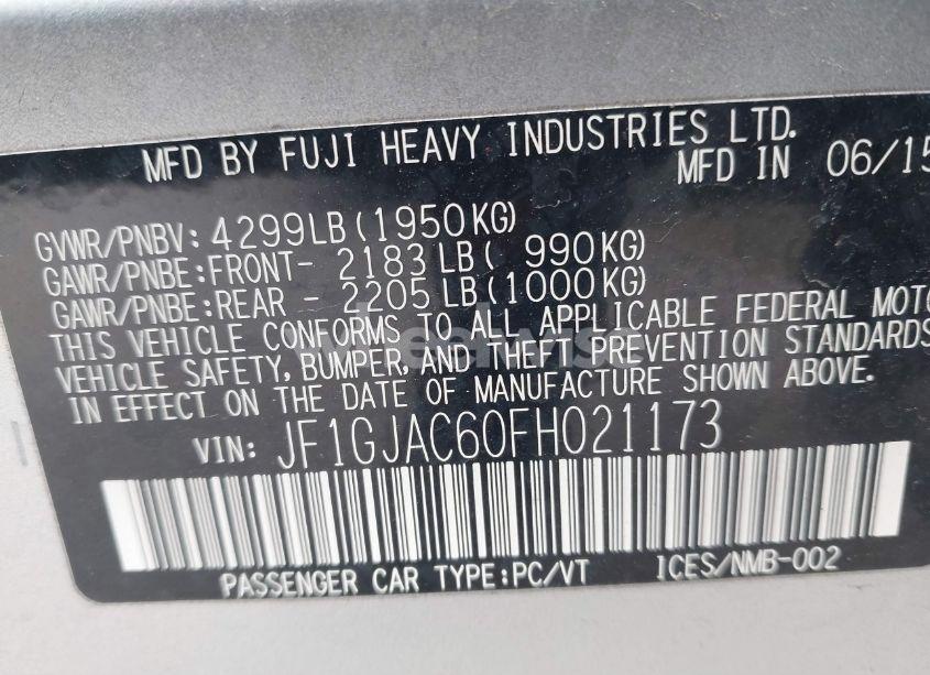 Photo 9 of 2015 Subaru Impreza 2.0I PREMIUM (VIN JF1GJAC60FH021173)