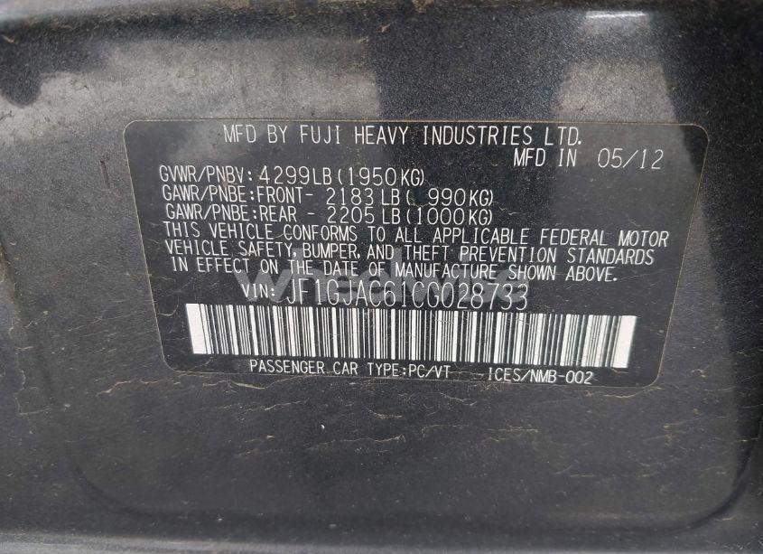 Photo 9 of 2012 Subaru Impreza 2.0I PREMIUM (VIN JF1GJAC61CG028733)