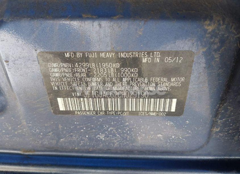 Photo 9 of 2012 Subaru Impreza 2.0I PREMIUM (VIN JF1GJAC62CH029190)