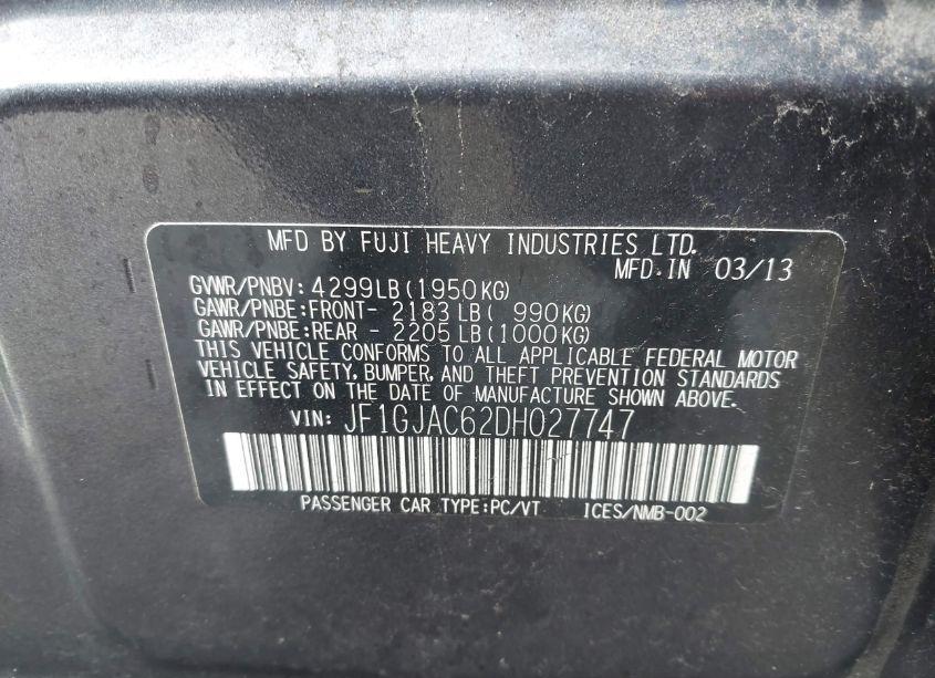 Photo 9 of 2013 Subaru Impreza 2.0I PREMIUM (VIN JF1GJAC62DH027747)