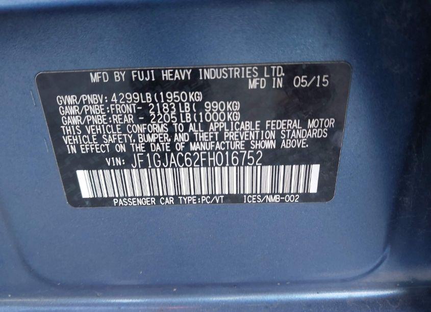 Photo 9 of 2015 Subaru Impreza 2.0I PREMIUM (VIN JF1GJAC62FH016752)