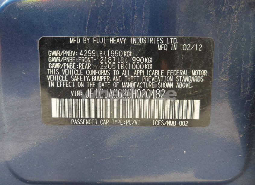 Photo 9 of 2012 Subaru Impreza 2.0I PREMIUM (VIN JF1GJAC63CH020482)