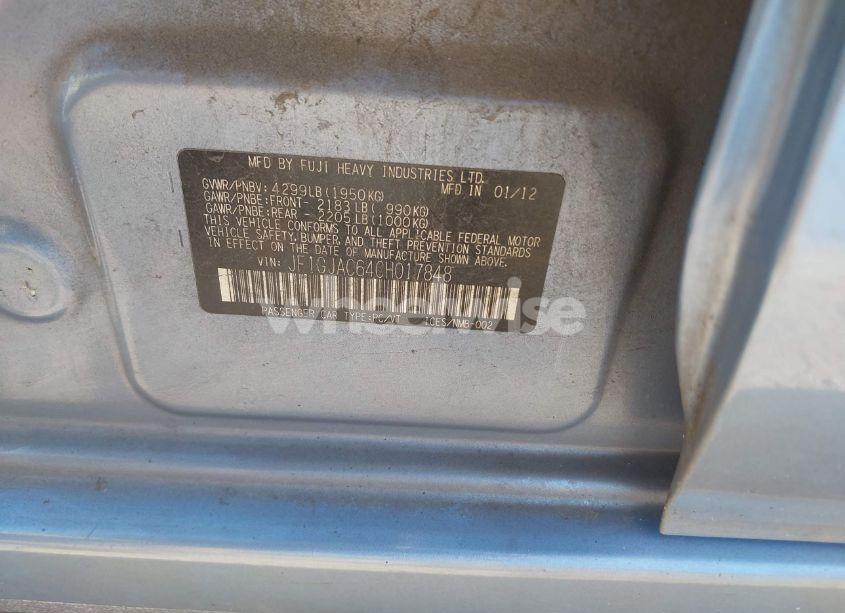 Photo 9 of 2012 Subaru Impreza 2.0I PREMIUM (VIN JF1GJAC64CH017848)