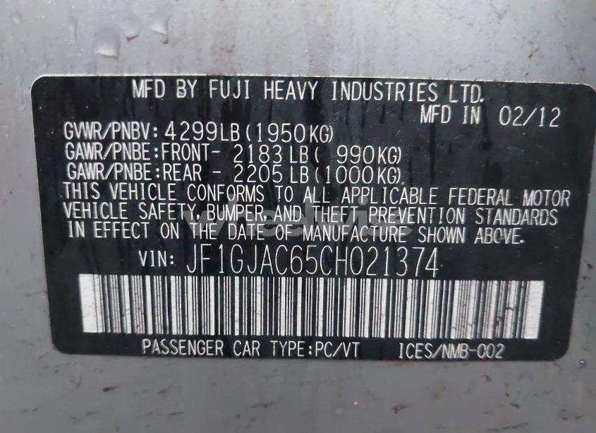 Photo 9 of 2012 Subaru Impreza 2.0I PREMIUM (VIN JF1GJAC65CH021374)