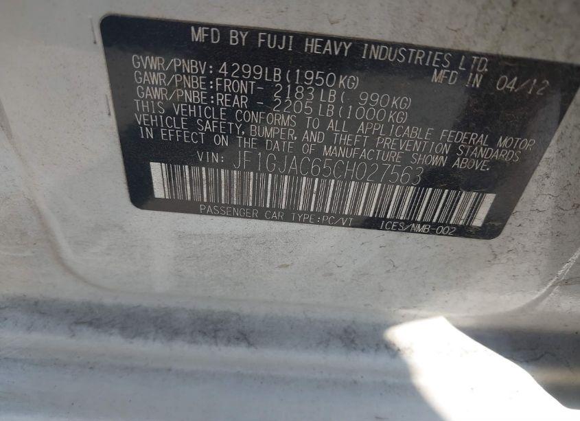 Photo 9 of 2012 Subaru Impreza 2.0I PREMIUM (VIN JF1GJAC65CH027563)