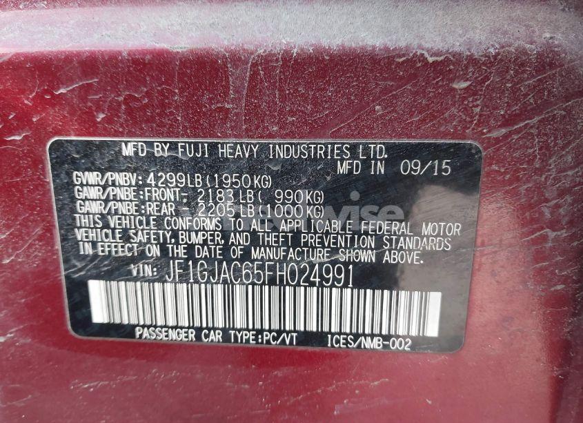 Photo 9 of 2015 Subaru Impreza 2.0I PREMIUM (VIN JF1GJAC65FH024991)