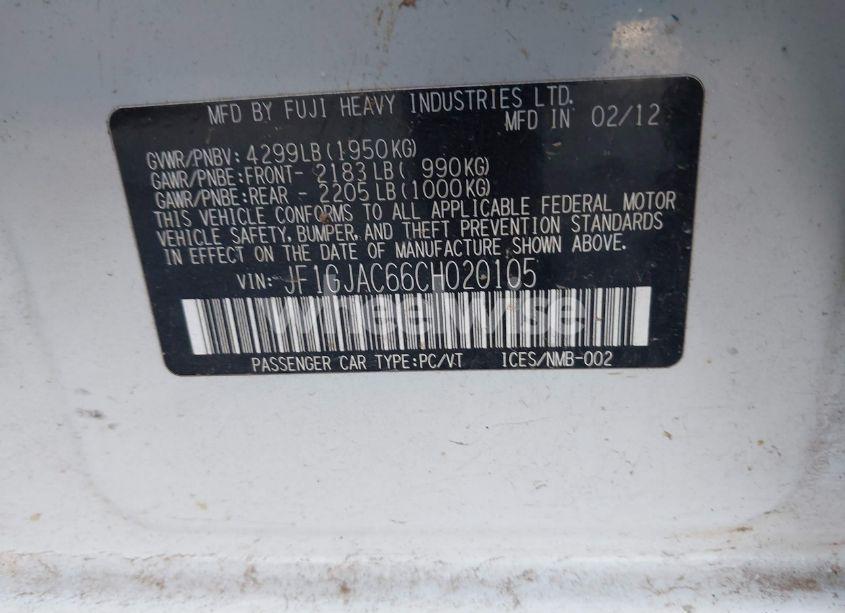 Photo 9 of 2012 Subaru Impreza 2.0I PREMIUM (VIN JF1GJAC66CH020105)
