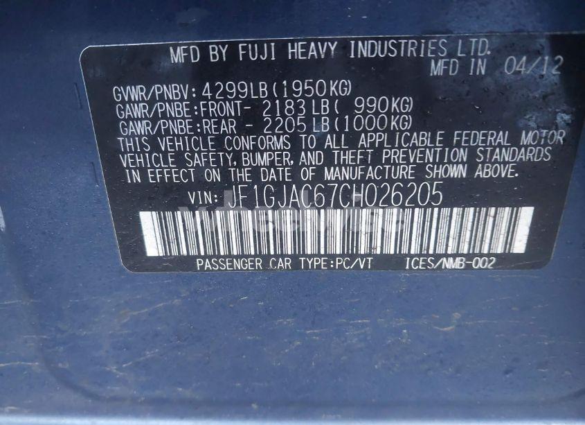 Photo 9 of 2012 Subaru Impreza 2.0I PREMIUM (VIN JF1GJAC67CH026205)
