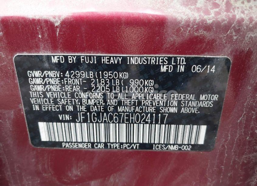 Photo 9 of 2014 Subaru Impreza 2.0I PREMIUM (VIN JF1GJAC67EH024117)