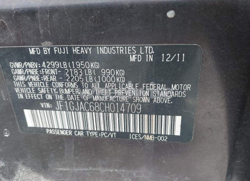 Photo 9 of 2012 Subaru Impreza 2.0I PREMIUM (VIN JF1GJAC68CH014709)