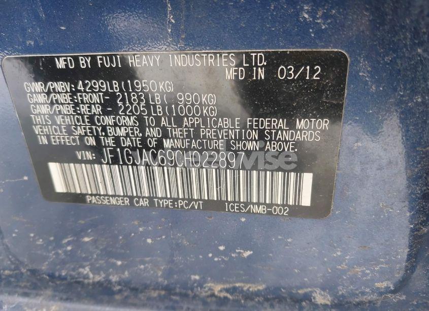 Photo 9 of 2012 Subaru Impreza 2.0I PREMIUM (VIN JF1GJAC69CH022897)