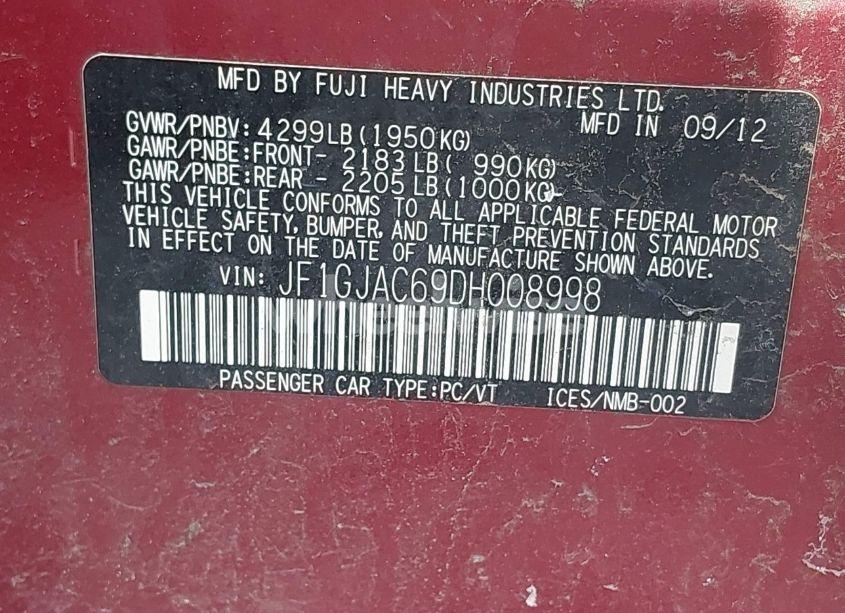 Photo 9 of 2013 Subaru Impreza 2.0I PREMIUM (VIN JF1GJAC69DH008998)