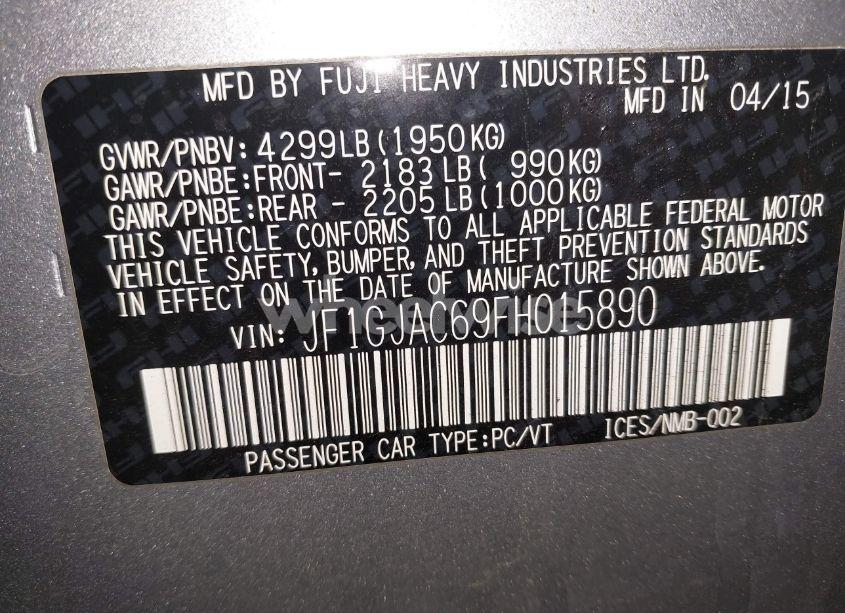 Photo 9 of 2015 Subaru Impreza 2.0I PREMIUM (VIN JF1GJAC69FH015890)