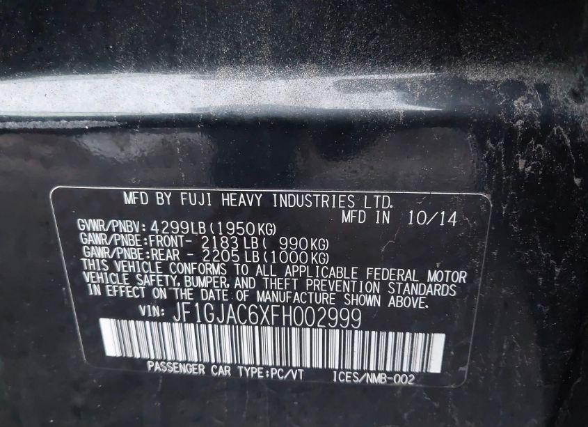 Photo 9 of 2015 Subaru Impreza 2.0I PREMIUM (VIN JF1GJAC6XFH002999)
