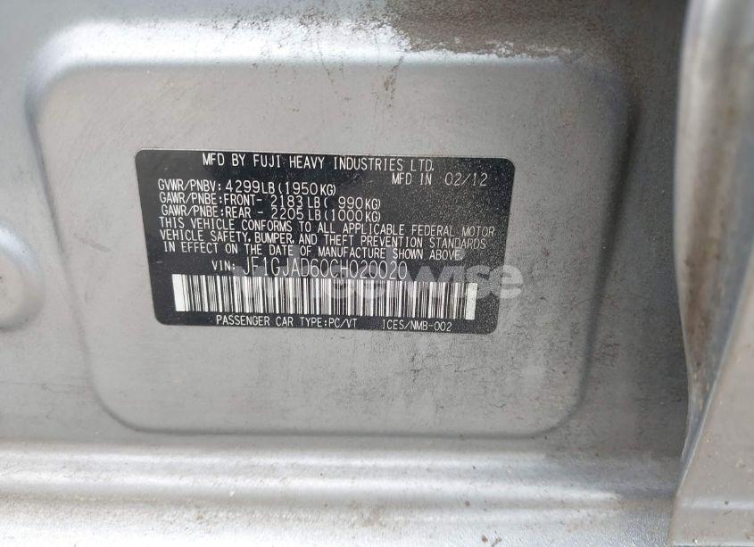 Photo 9 of 2012 Subaru Impreza 2.0I PREMIUM (VIN JF1GJAD60CH020020)