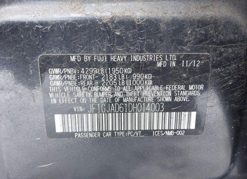 Photo 9 of 2013 Subaru Impreza 2.0I PREMIUM (VIN JF1GJAD61DH014003)