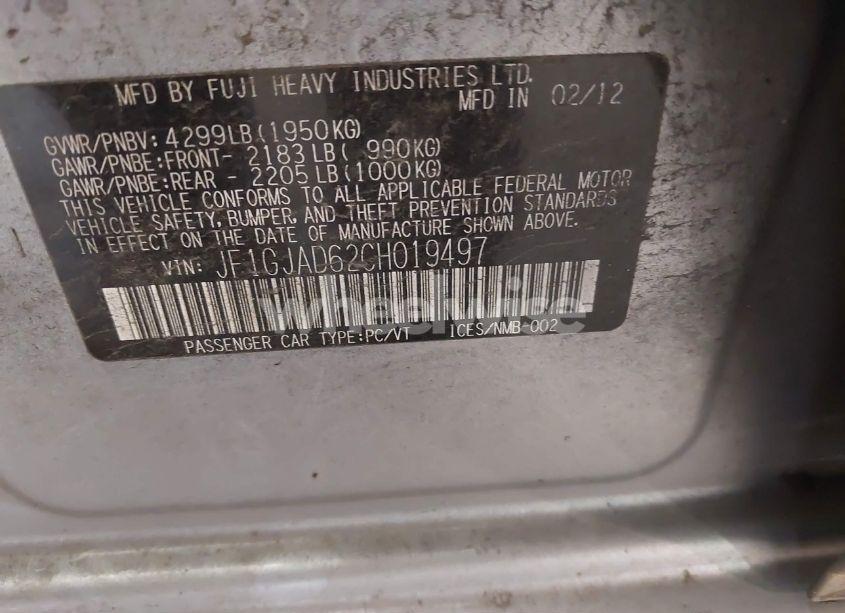 Photo 9 of 2012 Subaru Impreza 2.0I PREMIUM (VIN JF1GJAD62CH019497)