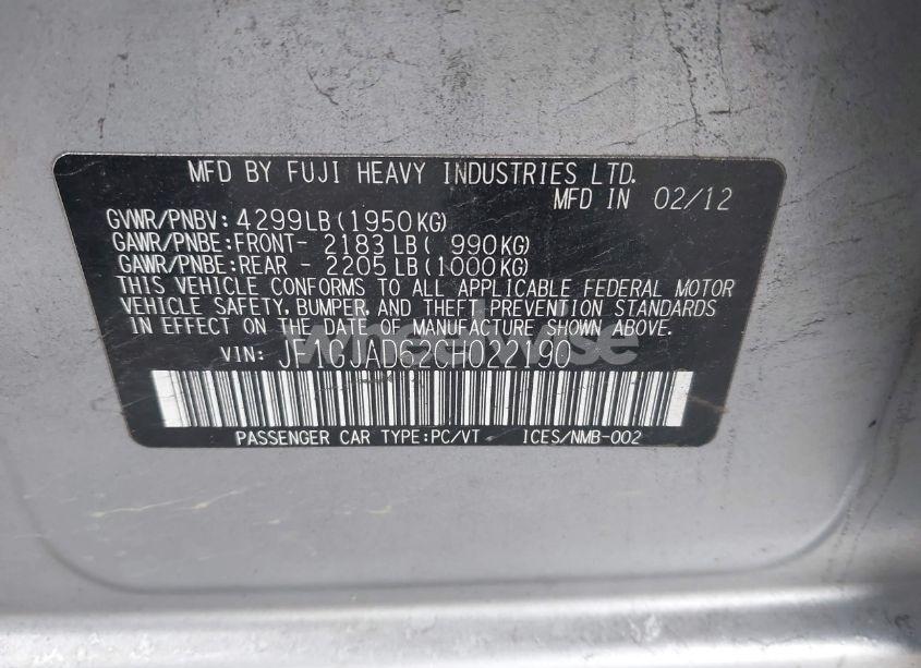 Photo 9 of 2012 Subaru Impreza 2.0I PREMIUM (VIN JF1GJAD62CH022190)