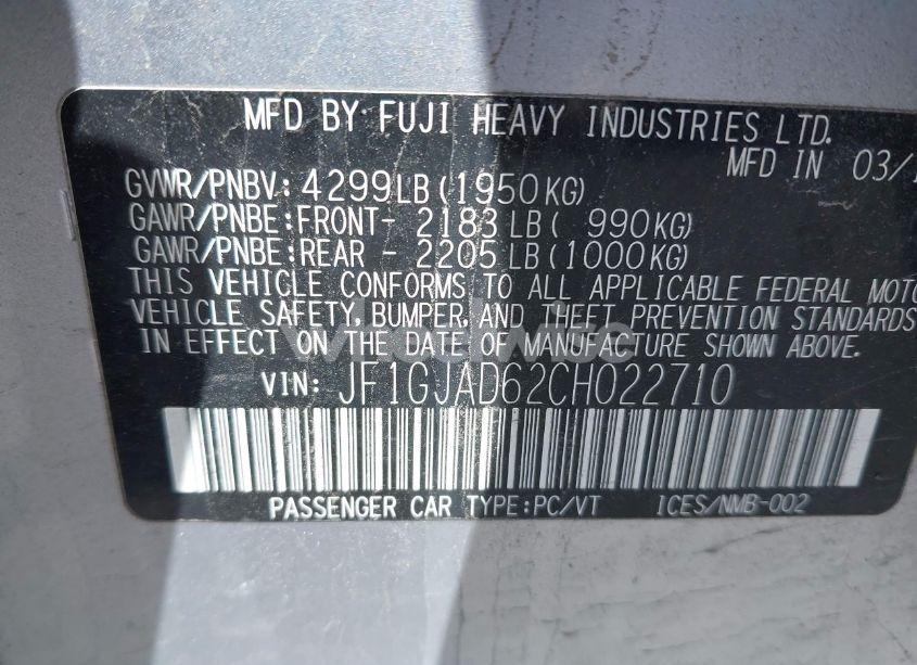 Photo 9 of 2012 Subaru Impreza 2.0I PREMIUM (VIN JF1GJAD62CH022710)