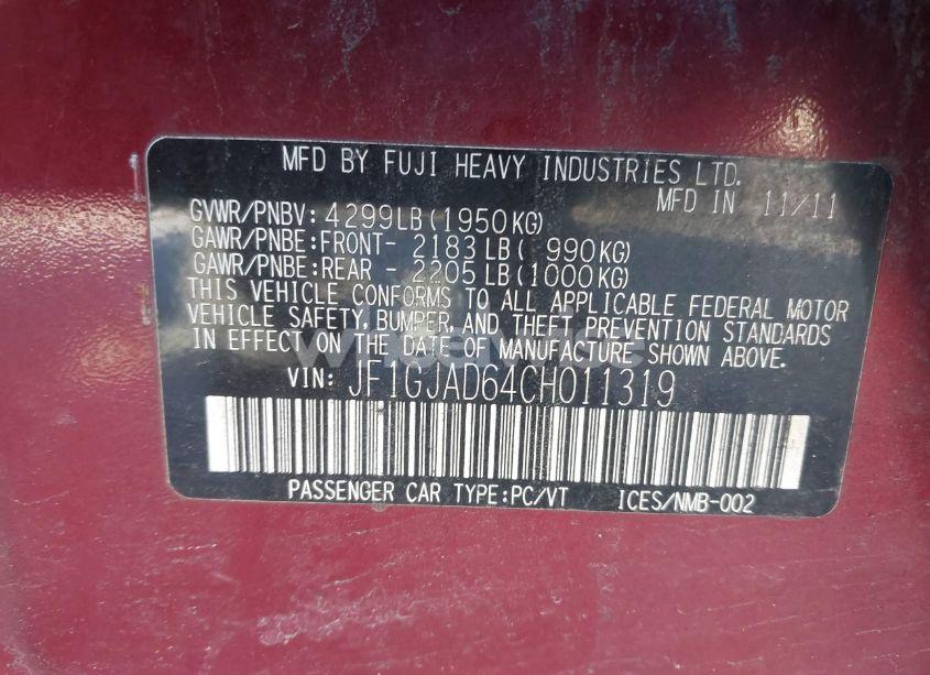 Photo 9 of 2012 Subaru Impreza 2.0I PREMIUM (VIN JF1GJAD64CH011319)