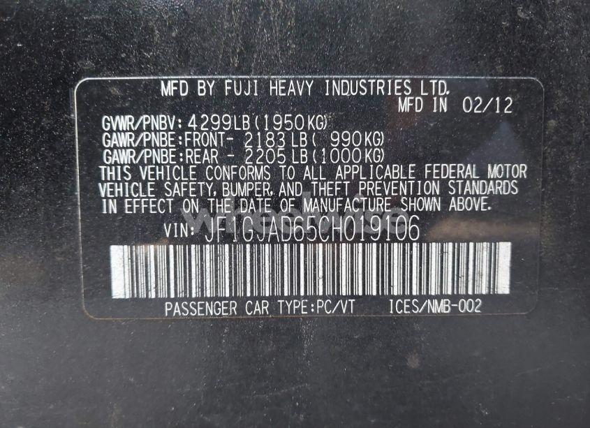 Photo 9 of 2012 Subaru Impreza 2.0I PREMIUM (VIN JF1GJAD65CH019106)