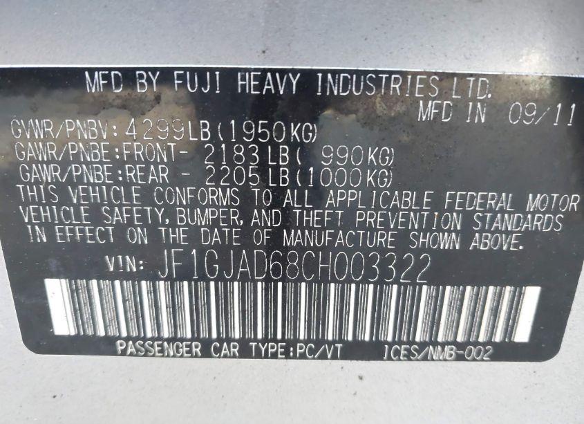 Photo 9 of 2012 Subaru Impreza 2.0I PREMIUM (VIN JF1GJAD68CH003322)