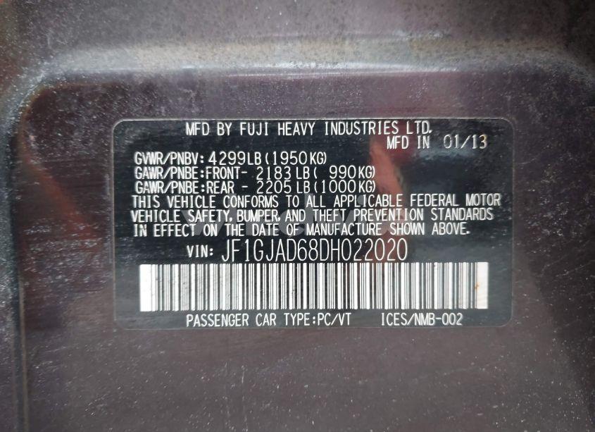 Photo 9 of 2013 Subaru Impreza 2.0I PREMIUM (VIN JF1GJAD68DH022020)