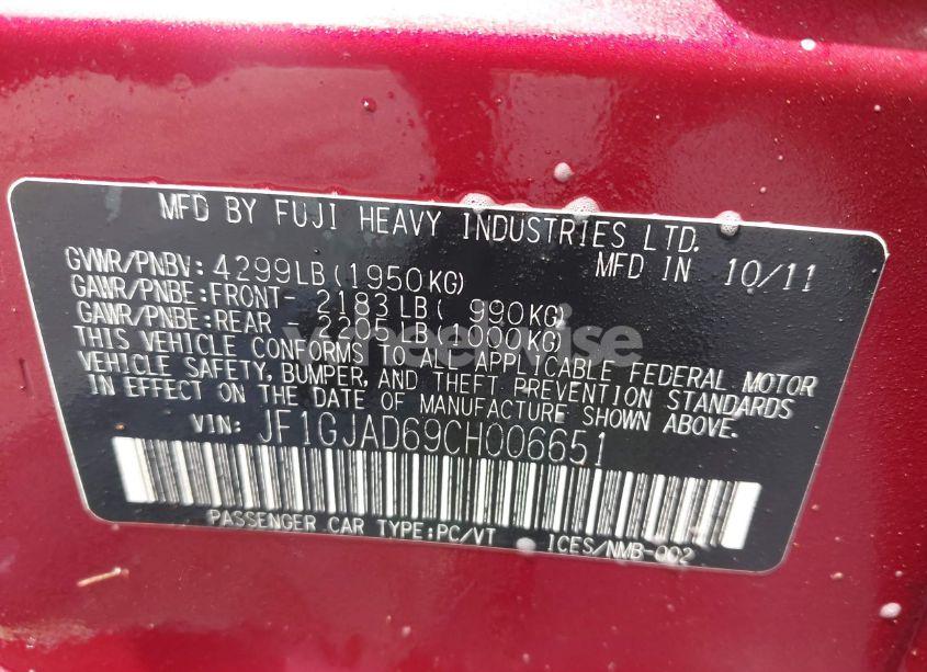 Photo 9 of 2012 Subaru Impreza 2.0I PREMIUM (VIN JF1GJAD69CH006651)