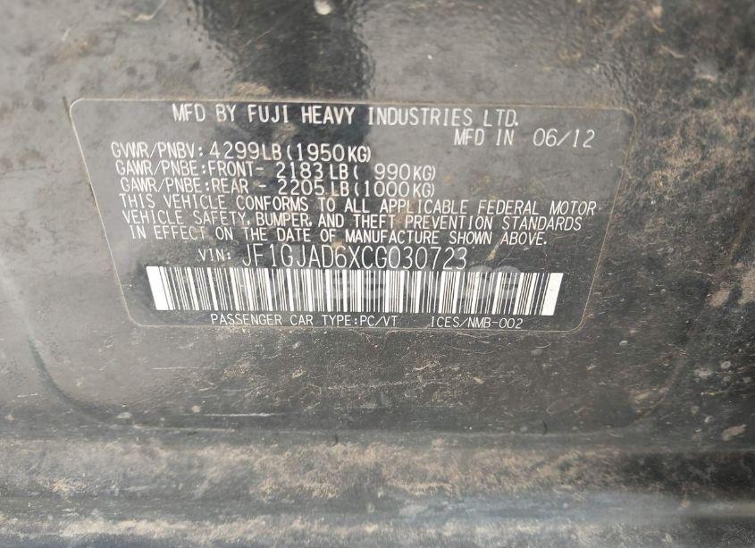 Photo 9 of 2012 Subaru Impreza 2.0I PREMIUM (VIN JF1GJAD6XCG030723)